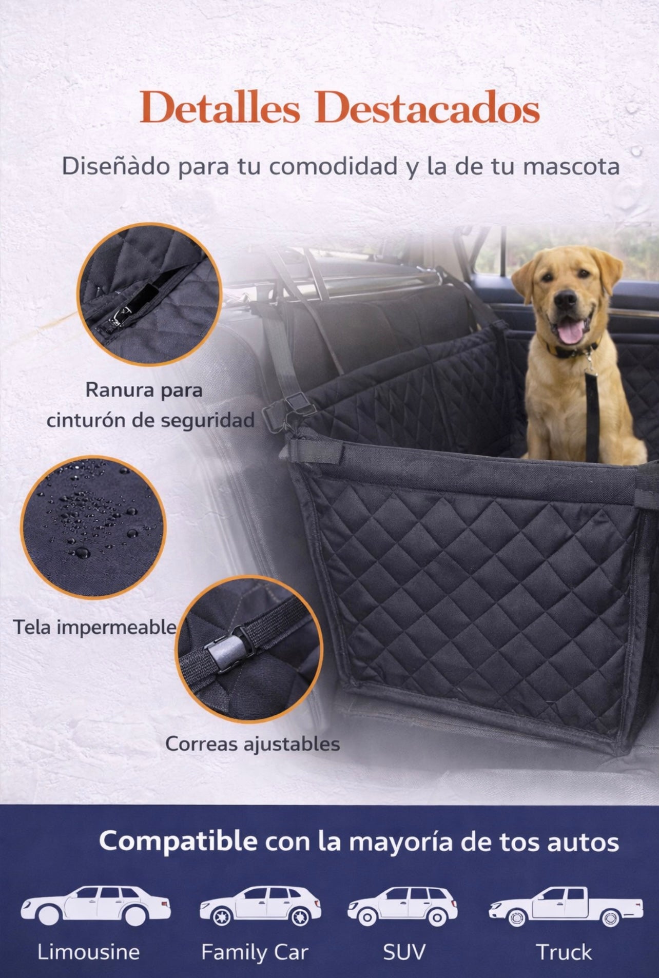 Transportín y Asiento de Coche para Mascotas (Medidas: 55 cm x 45 cm x 50 cm) (altura trasera) / 36 cm (altura frontal)