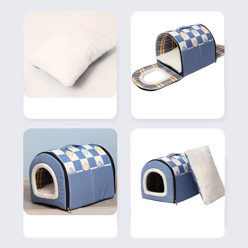 Dog House Nest with Mat,Foldable Home,Pet Dog Bed,Cat Puppy Dog Kennel for Small Medium Dogs,Animals Chihuahua Beds Cushion