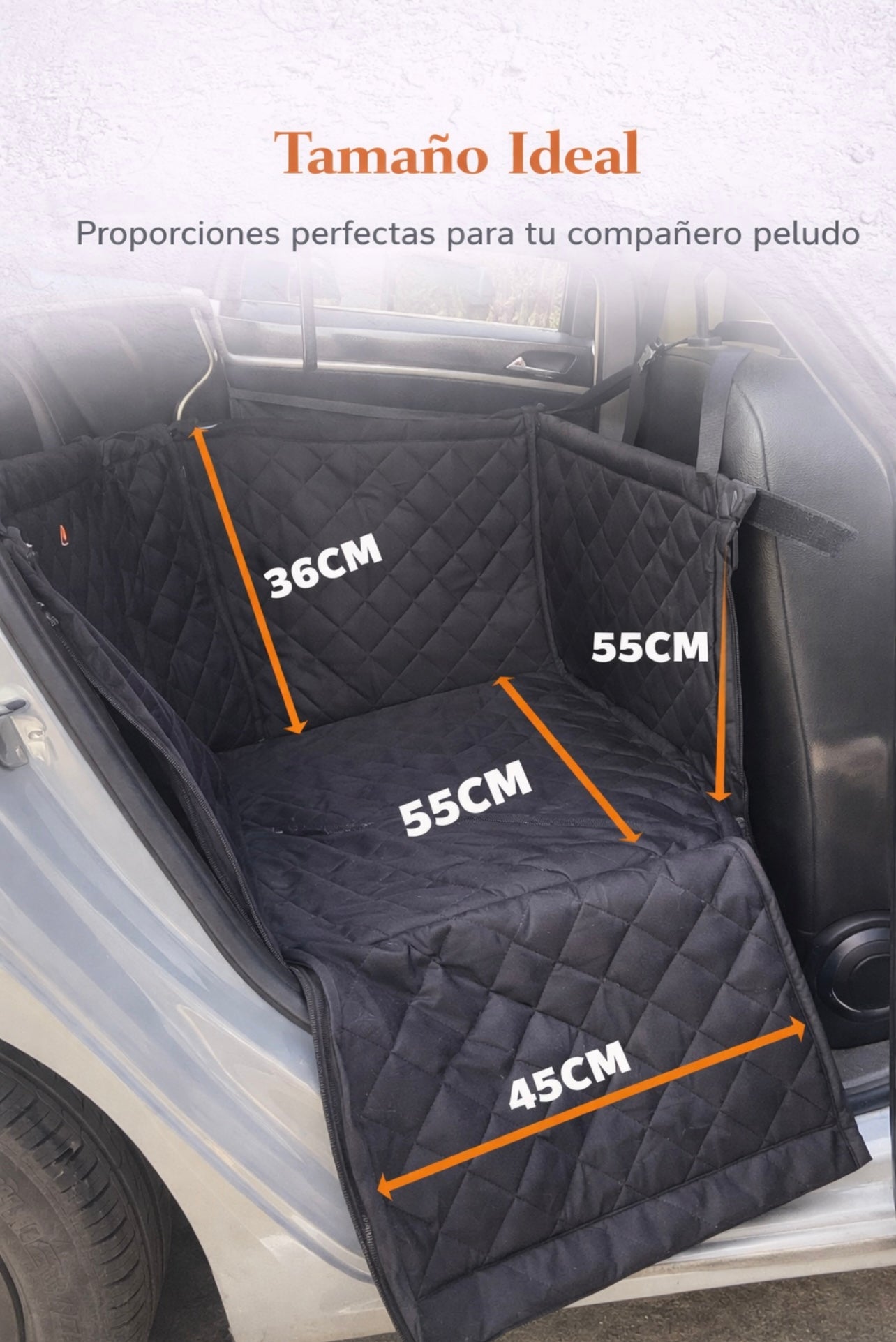 Transportín y Asiento de Coche para Mascotas (Medidas: 55 cm x 45 cm x 50 cm) (altura trasera) / 36 cm (altura frontal)