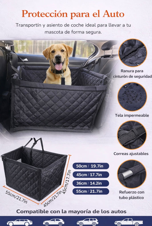 Transportín y Asiento de Coche para Mascotas (Medidas: 55 cm x 45 cm x 50 cm) (altura trasera) / 36 cm (altura frontal)