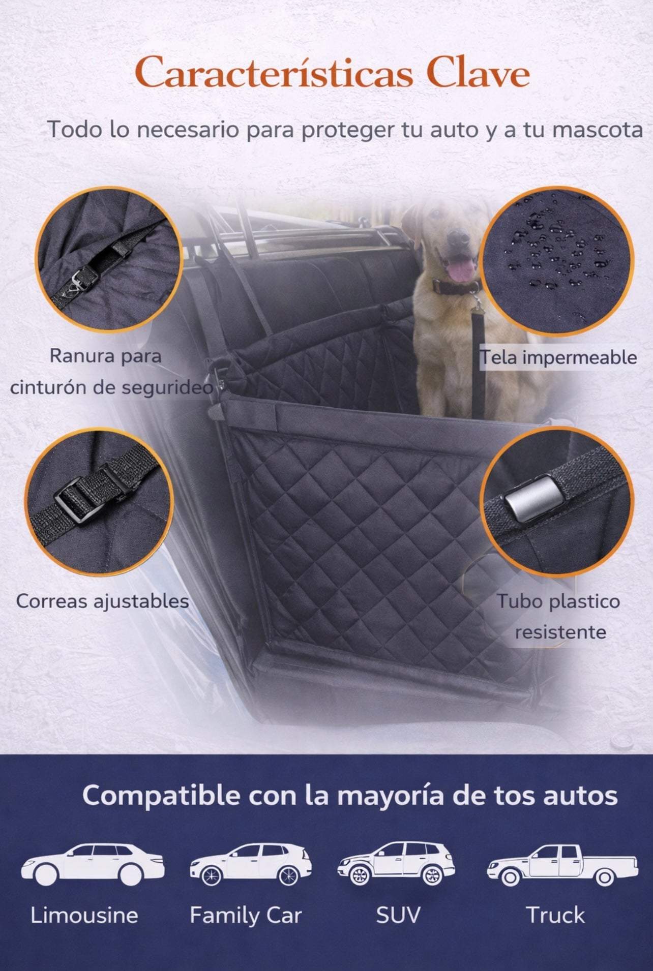 Transportín y Asiento de Coche para Mascotas (Medidas: 55 cm x 45 cm x 50 cm) (altura trasera) / 36 cm (altura frontal)