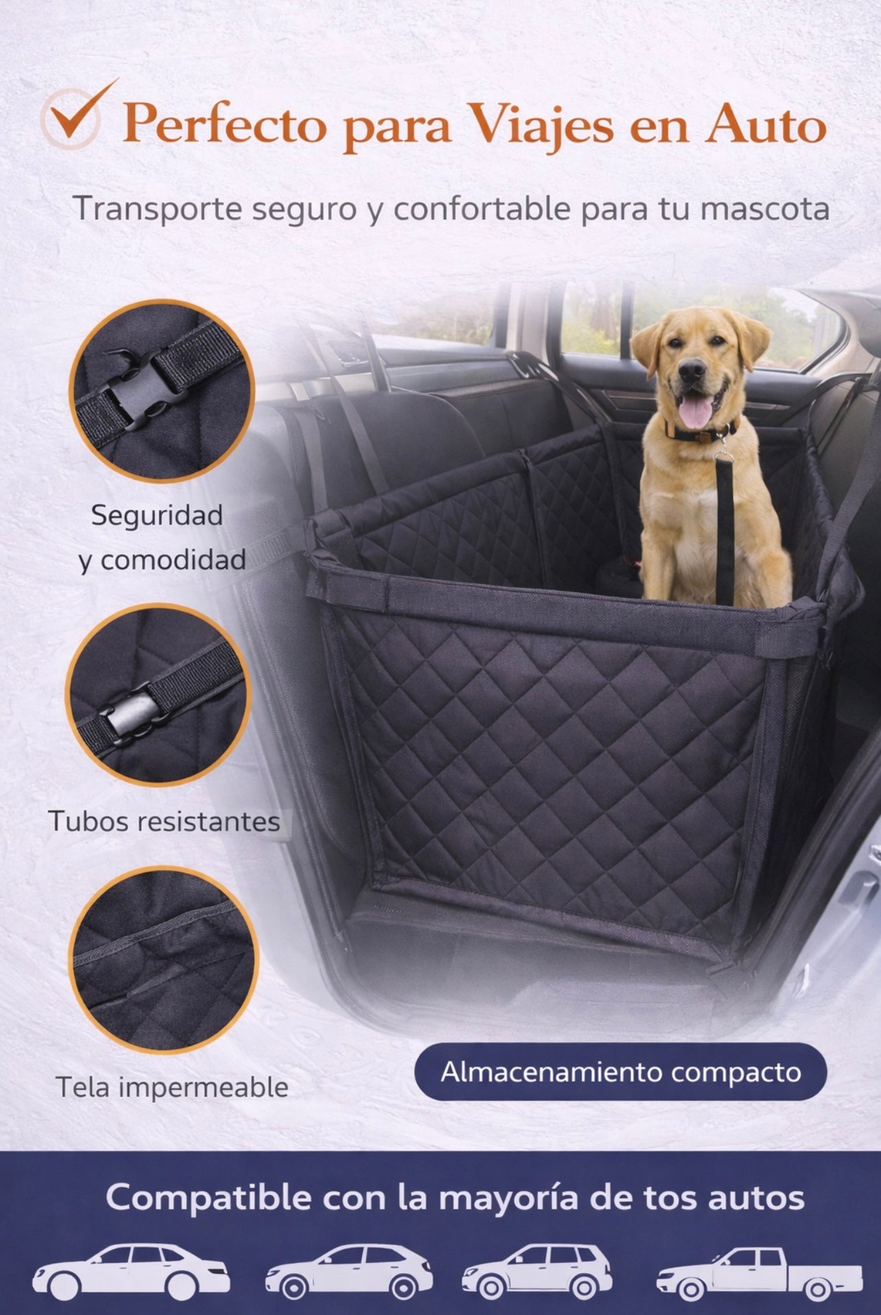 Transportín y Asiento de Coche para Mascotas (Medidas: 55 cm x 45 cm x 50 cm) (altura trasera) / 36 cm (altura frontal)
