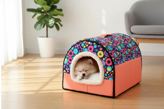 Dog House Nest with Mat,Foldable Home,Pet Dog Bed,Cat Puppy Dog Kennel for Small Medium Dogs,Animals Chihuahua Beds Cushion